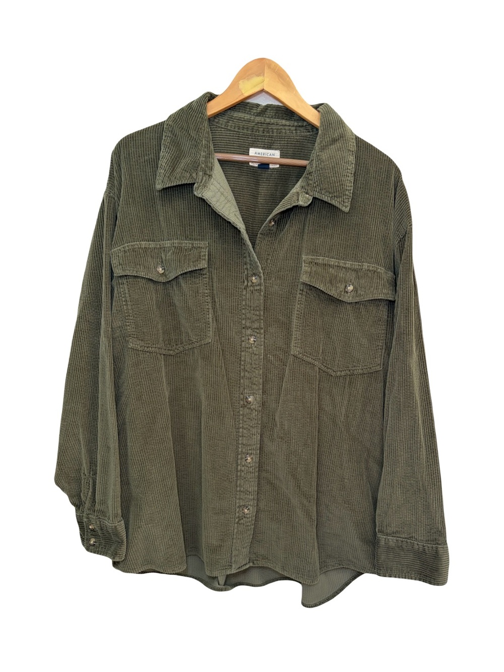 American Eagle Olive Green Corduroy Button Down Shacket Oversized XXL Boho